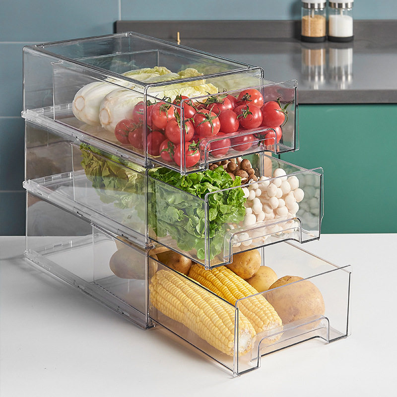 Refrigerator Storage Divider Storage Box Vegetable and Fruit Kitchen Preservation Box Transparent Organizer Storage Drawer Type for Home Use