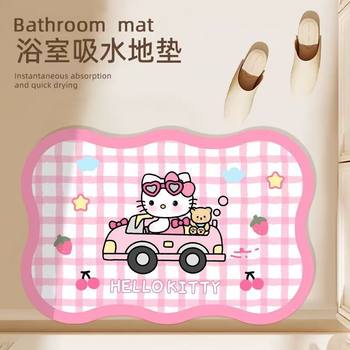 Cartoon Cute Hello Kitty Theme Home Bathroom Toilet Kitchen Water-Absorbent Non-Slip Easy-Care Diatom Mud Floor Mat