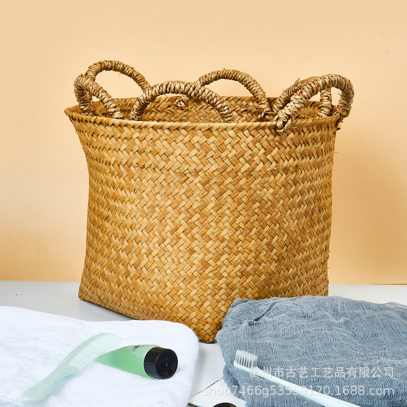 Japanese Style Rattan Woven Dirty Clothes Basket Storage Frame Nordic Household Simple Dirty Clothes Basket Dirty Clothes Basket Toy Storage Basket Laundry Basket
