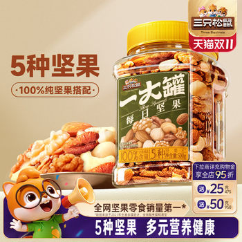 Three Squirrels_Canned Pure Nuts Daily Nuts 500g Healthy Breakfast Snacks Mixed Dried Fruit Nuts