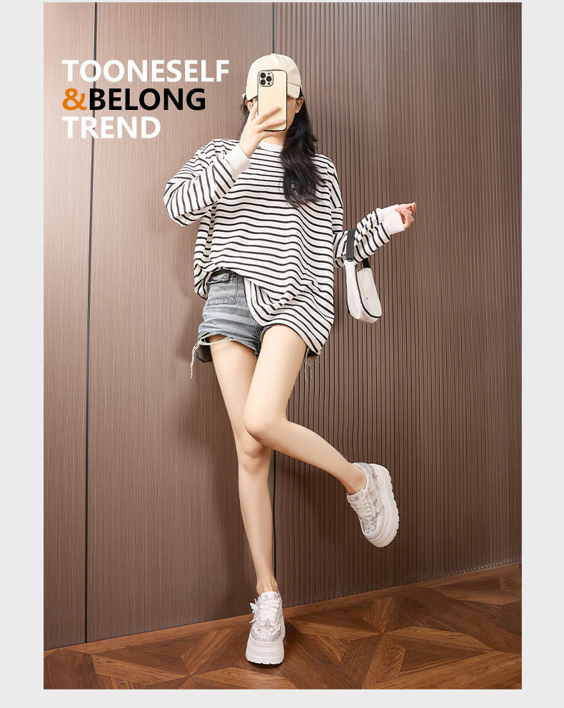 Giày sneaker nữ chunky đế dày trắng phối dây buộc, form thể thao — Trắng, Bạc chi tiết 13