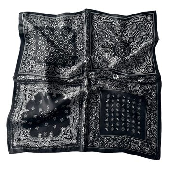 Silk Scarf for Women, Black Four-Square Pattern, Versatile 70cm Square Scarf, High-End Feel, Neck Scarf, Small Neckerchief, Wholesale, Summer Retro