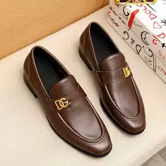 1:1 Original Standard Original Box All Year Round Same Style Metal Letter Glossy One-Leg Business Casual Leather Shoes Wedding Banquet Leather Shoes