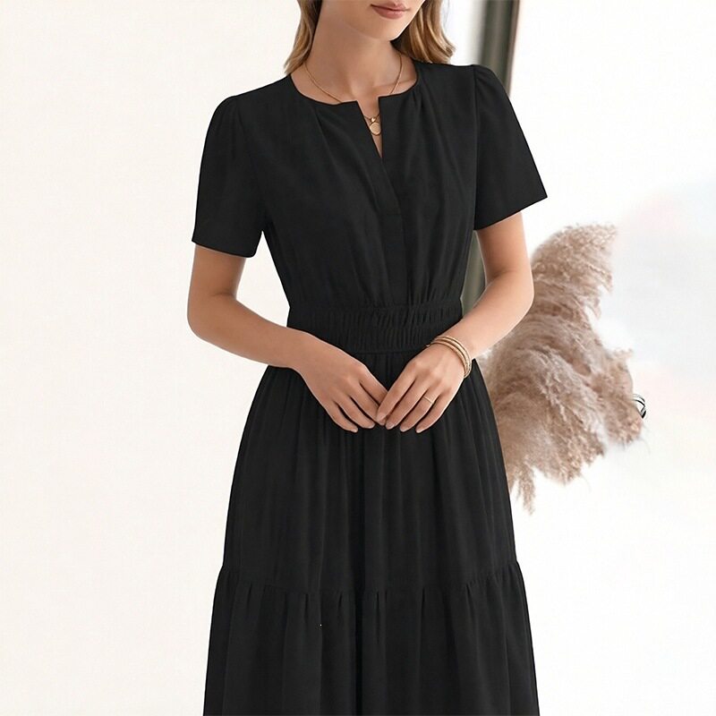 Summer Womens Dress Elegant Solid Color French Style High End Design Perfect for Casual or Formal Occasions