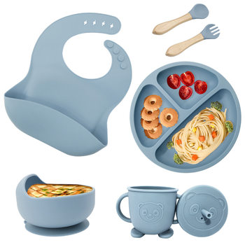 Children's Tableware Six-piece Set Silicone Split Plate Children's Baby Feeding Tableware Fork Spoon Suction Bowl Rice Pocket Water Cup