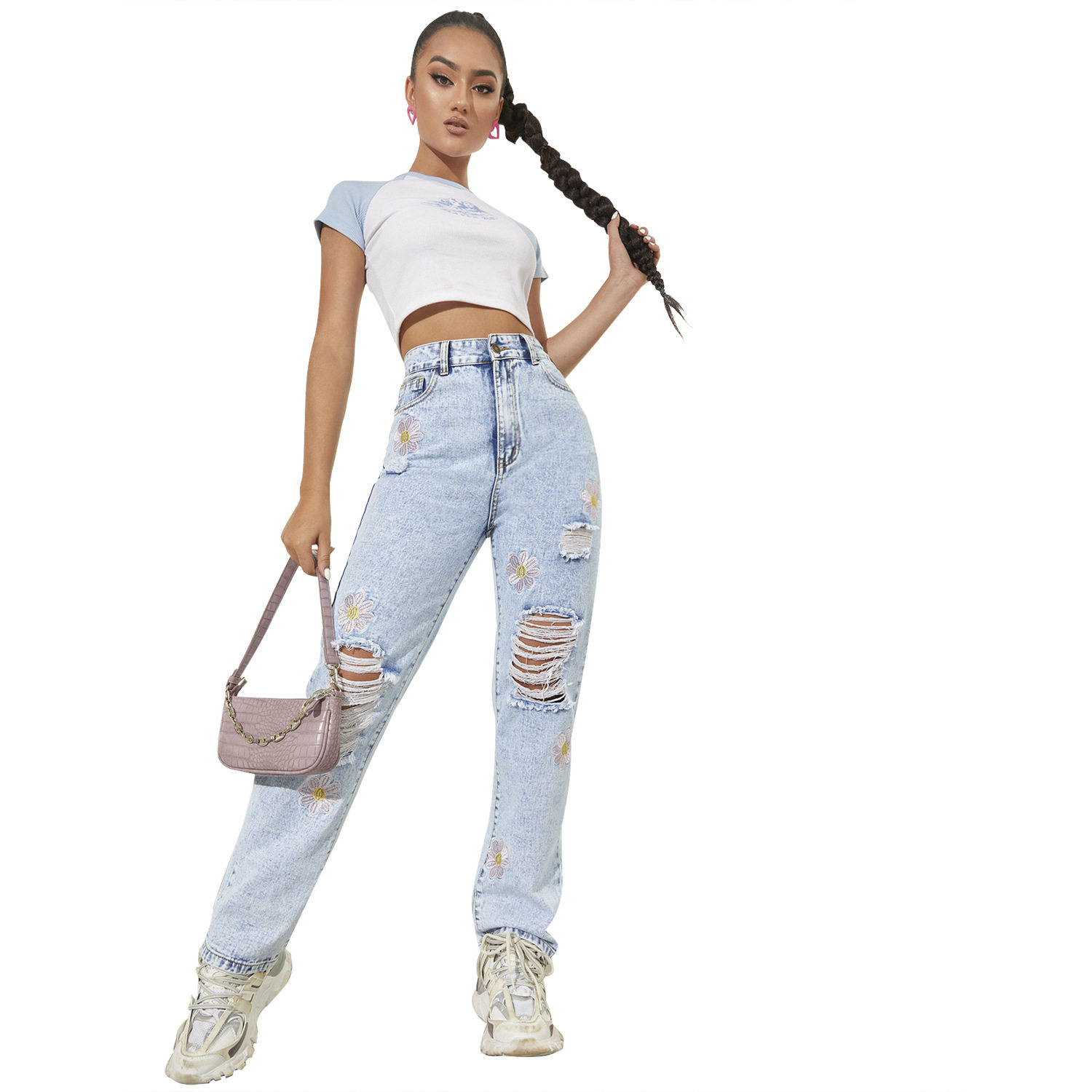 Slim Fit Ripped Straight Leg Jeans Womens Trendy Denim Casual Wear for Spring Summer Wholesale Available