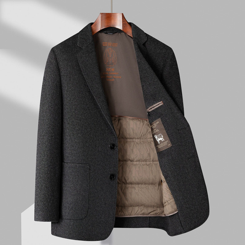 Áo Khoác Blazer Nam 100% Pure Wool Lót Lông Vũ Tháo Rời Được Màu Xám