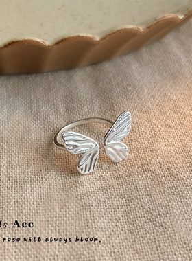 个性甜酷风液态蝴蝶戒指开口可调节小众夸张食指戒时尚级感指环