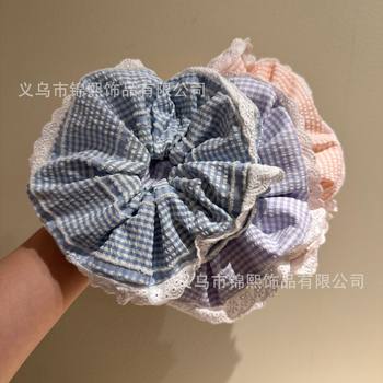 Korean Style Plaid Ballet Style Lace Girl's Large Intestine Hair Ring Striped Lace Hair Tie Horse Tail Ball Hair Ring