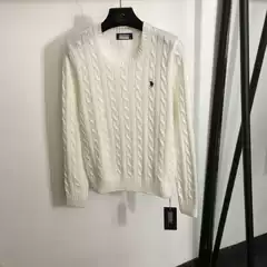 Premium Authentic Ralph Lauren Women's Vintage Cotton Cable Knit Crew Neck Sweater with Embroidered Pony