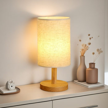 Solid Wood Table Lamp Night Light USB Linen Jute Color Bedroom Bedside Lamp Simple Retro Hotel B&B Table Lamp
