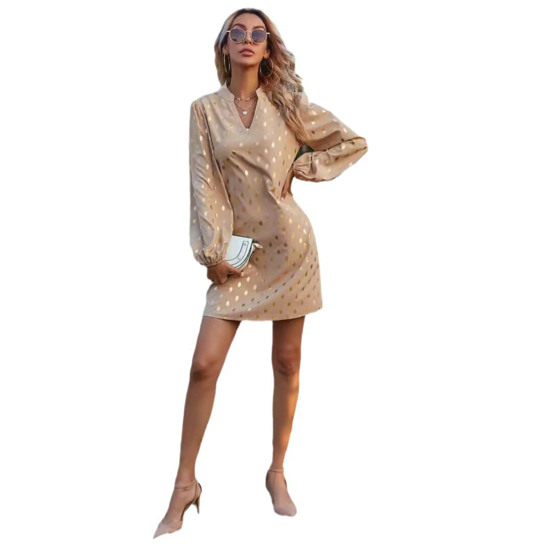 Polka Dot Dress V Neck Elegant Style Casual Wear Available for Wholesale OEM ODM service bulk order