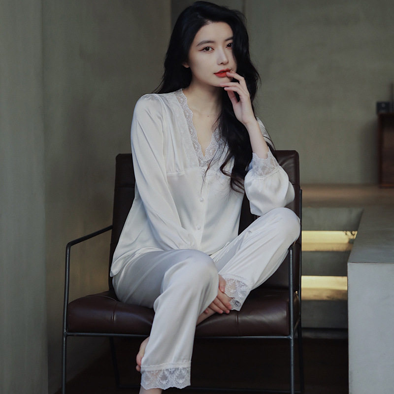 2022年新款睡衣女春秋夏季冰丝绸长袖ins风甜美大码家居服供直播