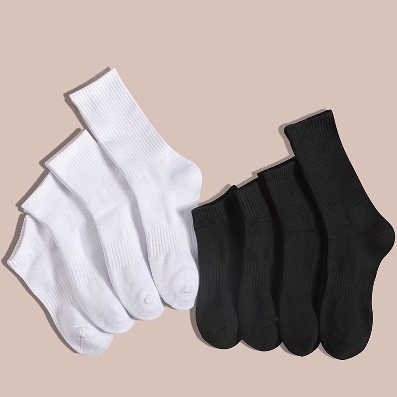加厚男女士毛巾底白袜运动袜毛圈束腰纯白黑色跑步袜纯棉篮球袜