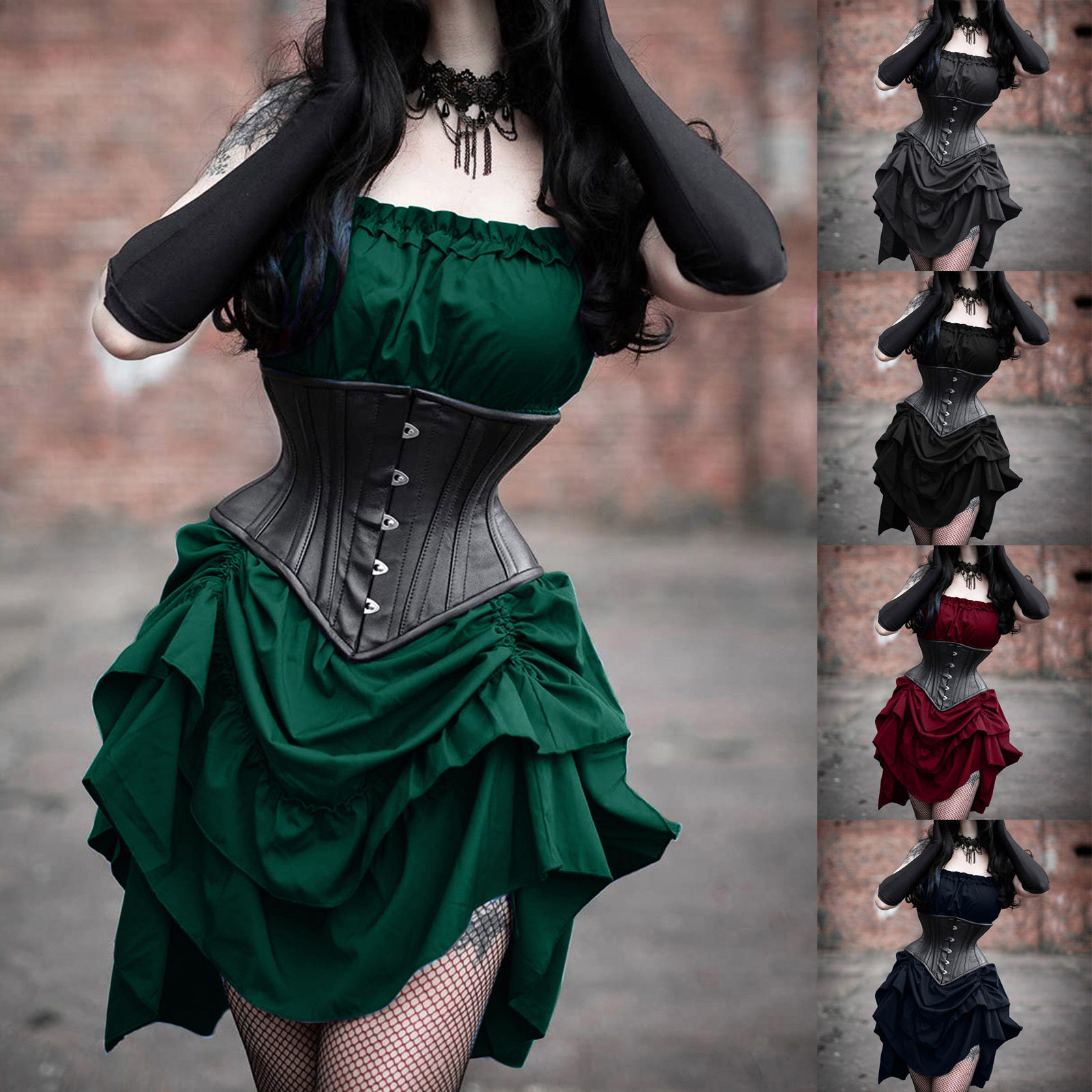 Anime Inspired Strapless Dress Lace Trim Waist Cinching Flared Hem Backless Perfect for Festivals and Special