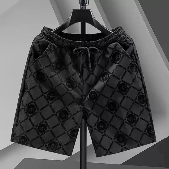 Cross-border AliExpress Amazon Fashion Brand European Shorts Men's Summer High-end Flocking Large Pants Casual Beach Pants Men's