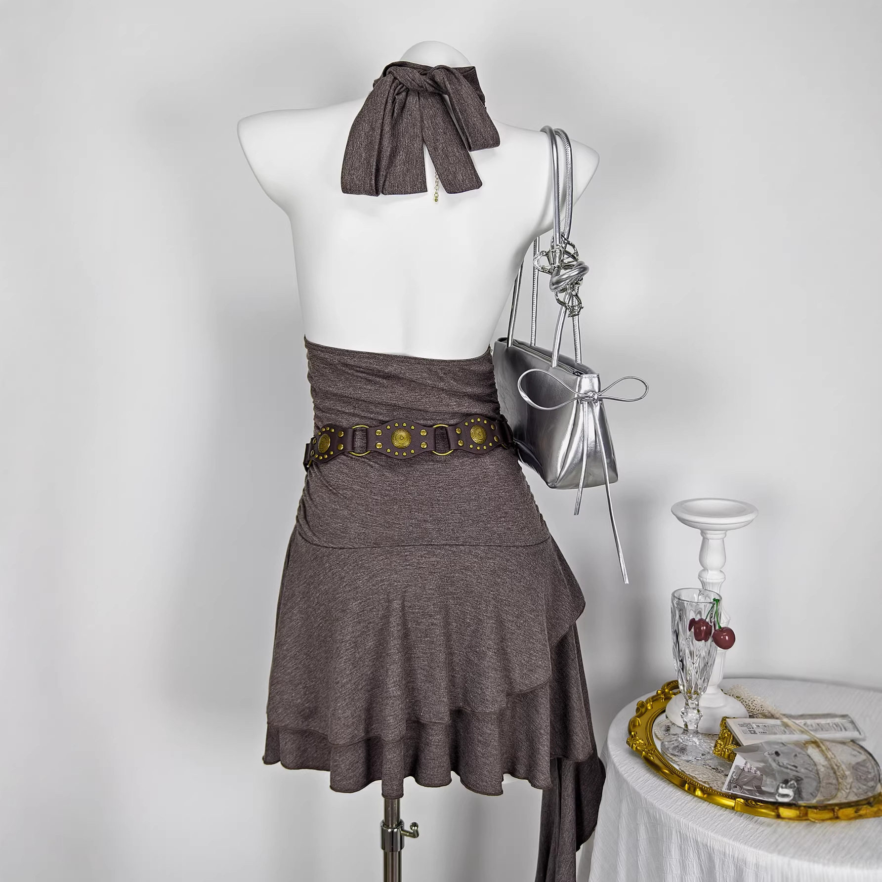 Summer Sleeveless Halter Dress Beaded Detail Sexy Style Perfect for Parties and Events Ready to Ship