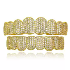 Copper inlaid zircon eight-tooth hip-hop gold braces cross-border explosions exaggerated gold teeth decorative props grillz