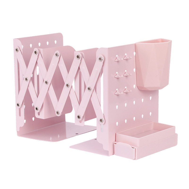Hole-Type Bookend with Pen Holder, Student Multi-Functional Desk Bookshelf, Creative Simple Bookend, Retractable Bookend