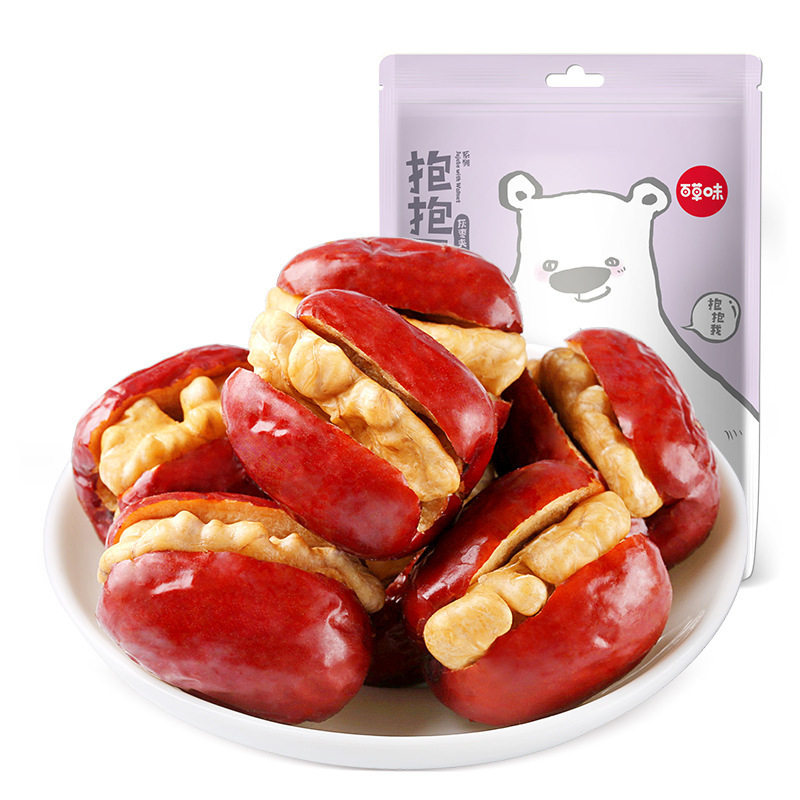 Baicao Flavor Hug Fruit Gray Dates with Walnuts 118g Box Size 24 Bags of Dates with Walnut Kernels Pie Snack Sandwich
