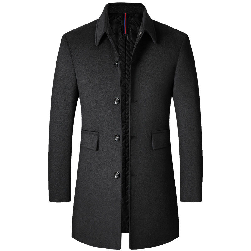 Mens Wool Overcoat Mid Length Thick Warm Design Classic Style for Fall and Winter