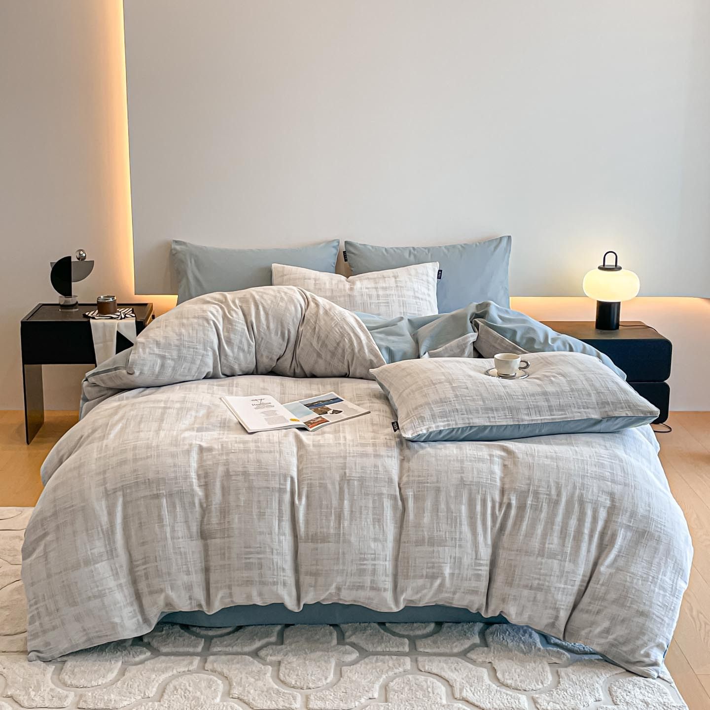 100% Cotton, Class a Maternal and Infant Grade, Full Cotton Brushed Four-Piece Set, Washed Yarn-Dyed Jacquard Pure Cotton Duvet Cover, Bed Sheet, Fitted Sheet Style