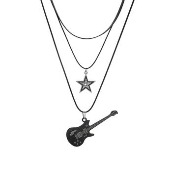 European and American New Stainless Steel Punk Style Hip Hop Guitar Five-pointed Star Multi-layer Necklace Cross-border E-commerce Hot Matching