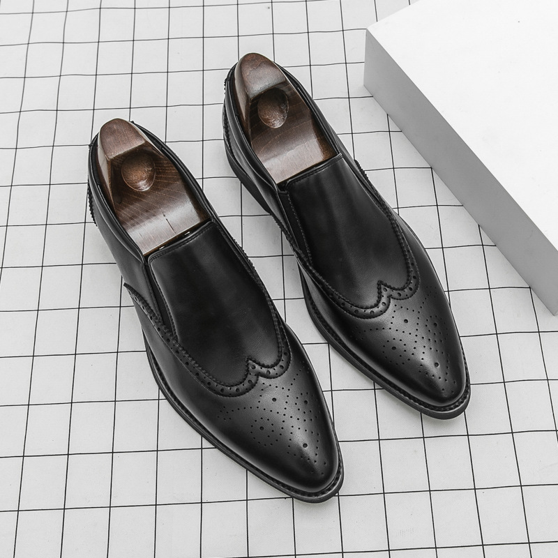 Giày da nam mũi nhọn kiểu brogue derby công sở — 613 màu trắng, 613 màu đen