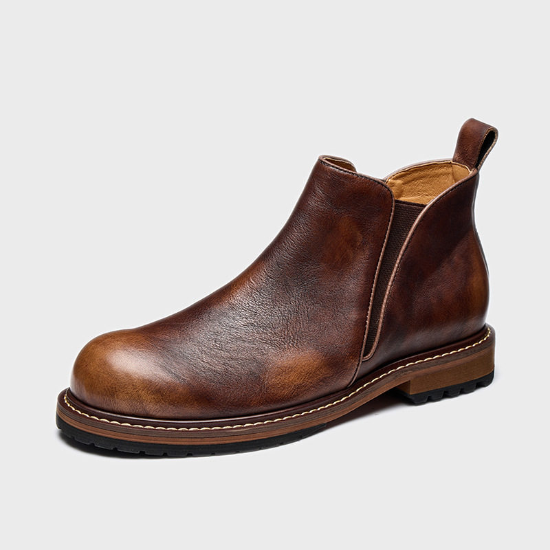 Men’s Genuine Leather American Retro Mid Top Chelsea Boots