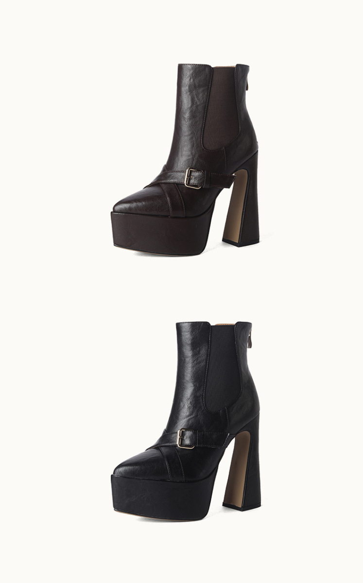 Boot Chelsea nữ gót thô 14cm da bò cổ thấp khóa kéo sau — Lớp lót đơn màu đen, Lớp lót đơn màu nâu, Lót nhung đen, Lót nhung màu nâu