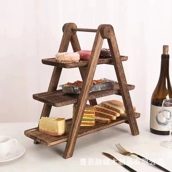 Wooden storage rack kitchen storage hot pot restaurant hotel food storage rack three-layer tray storage rack foldable rack