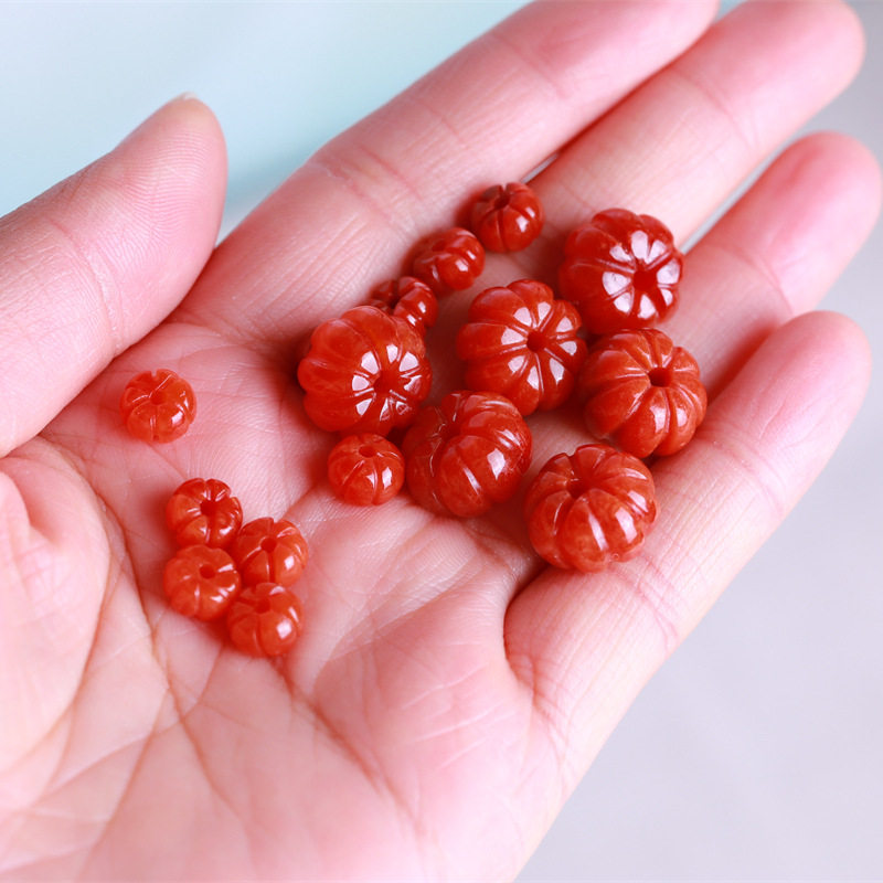 Jade A goods red silk pumpkin beads loose beads Jade DIY earrings bracelet necklace rope art accessories factory wholesale