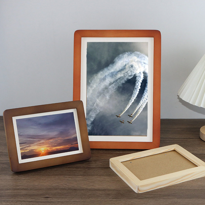 Solid Wood Pine Photo Frame Table Three-Dimensional Wooden Chinese Style Manufacturer Wholesale Picture Frame Specimen Simple High-End Photo Frame