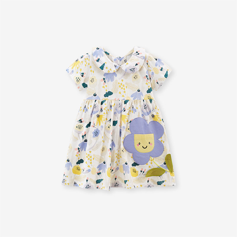 Girls' Watermark Cotton Dress, Cute Floral Princess Dress