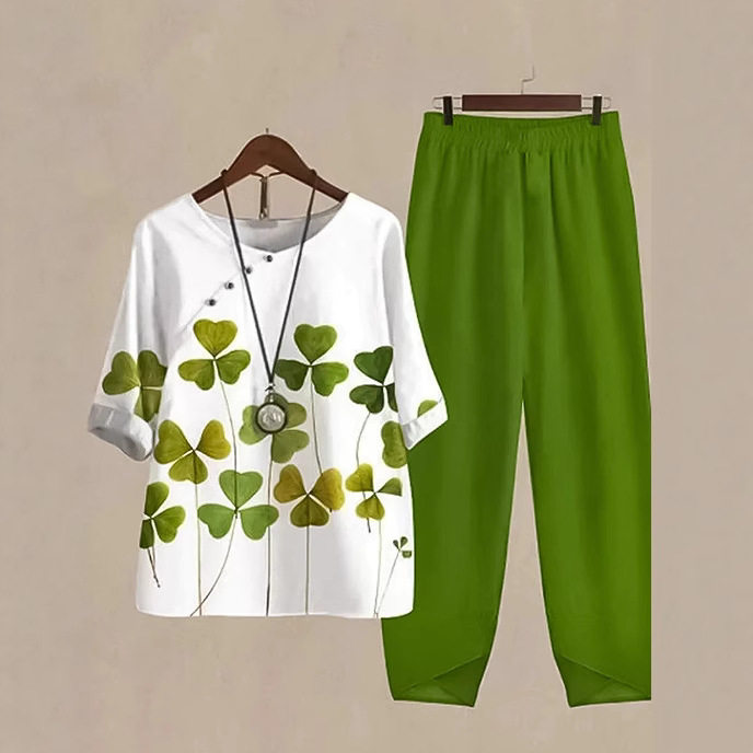 Summer Casual Set for Women Printed Round Neck T Shirt and Loose Long Pants Comfortable and Stylish for Everyday Wear