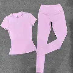 2026 Spring/Summer Fitness Tight Yoga Short-Sleeve Nine-Quarter Pants Running Slimming Women's Sports Set Elastic