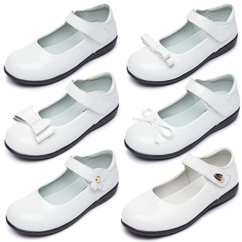 Girls White Shoes Children's Leather Shoes Black Single-layer Shoes White Princess Shoes Large Children's Baby Soft Sole