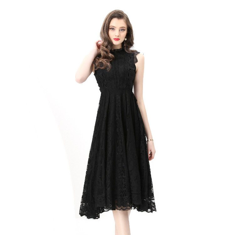 Vintage French Romantic Sleeveless Dress Lace Mesh Design Flowy A Line Elegant Evening Wear Wholesale Available