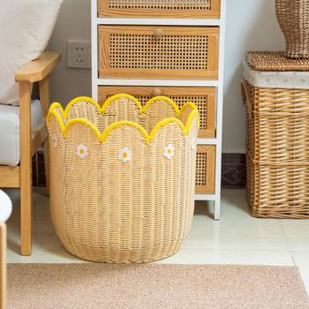 Customized Rattan Storage Basket, Hand-Woven Flower-Shaped Dirty Clothes Storage Basket, Home Accommodation Decorative Storage Basket
