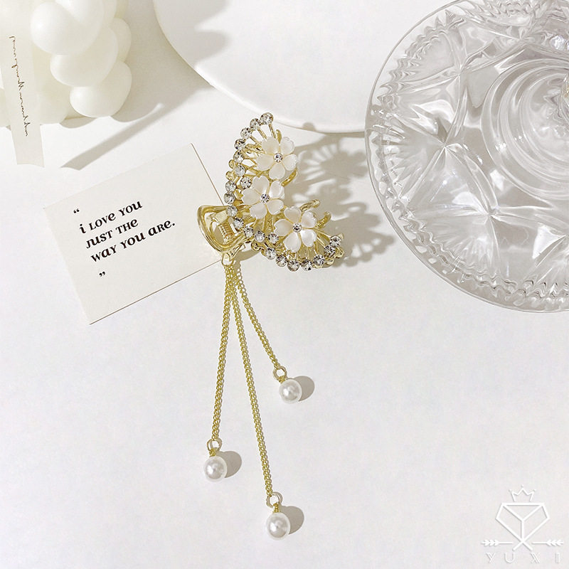 Tassel Cherry Blossom High Pony Tail Clip Women's Anti-collapse Fixing Artifact Pony Tail Buckle Advanced Sense Ball Hair Clip Headwear