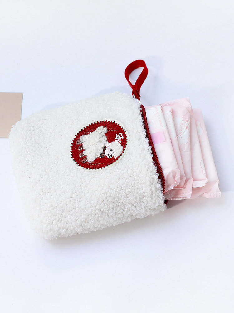 Cute little sheep zipper cosmetic bag small portable lipstick sanitary napkin storage bag ins simple student girl