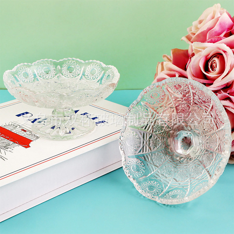 European-style Entry Luxury Crystal Glass High-foot Fruit Plate for Everyone Living Room Coffee Table Snacks Sunflower High-foot Small Plate