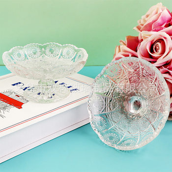 European-style Entry Luxury Crystal Glass High-foot Fruit Plate for Everyone Living Room Coffee Table Snacks Sunflower High-foot Small Plate
