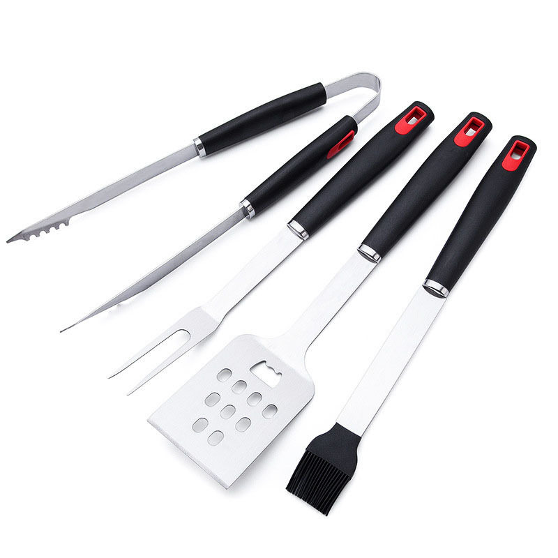 Creative cross-border outdoor Stainless Steel Grill combination suit plastic handle 6-piece barbecue tools household hot