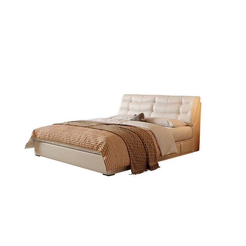 桐语特  主卧大床奶油风小户型平移高箱带抽屉软包云畔储物真皮床