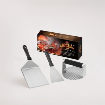 Stainless Steel Barbecue Tool Set 3-Piece Outdoor Bbq Cooking Spatula Combination Grill Set Barbecue Spatula Meat Press