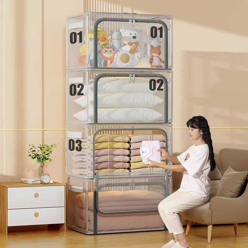 Transparent Waterproof Clothing Storage Box, Large-Capacity Household Clothing Organizer, Dormitory Wardrobe Foldable Quilt Storage Box