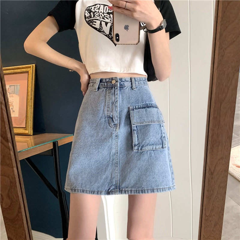 High Waisted Denim Skirt Slim Fit Vintage Style A Line Silhouette Casual Summer Wear for Students Wholesale