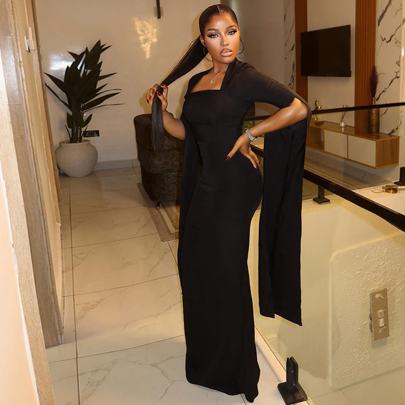 Elegant Long Sleeve Bodycon Dress Slim Fit Solid Color Off Shoulder Neckline Perfect for Parties or Casual Events