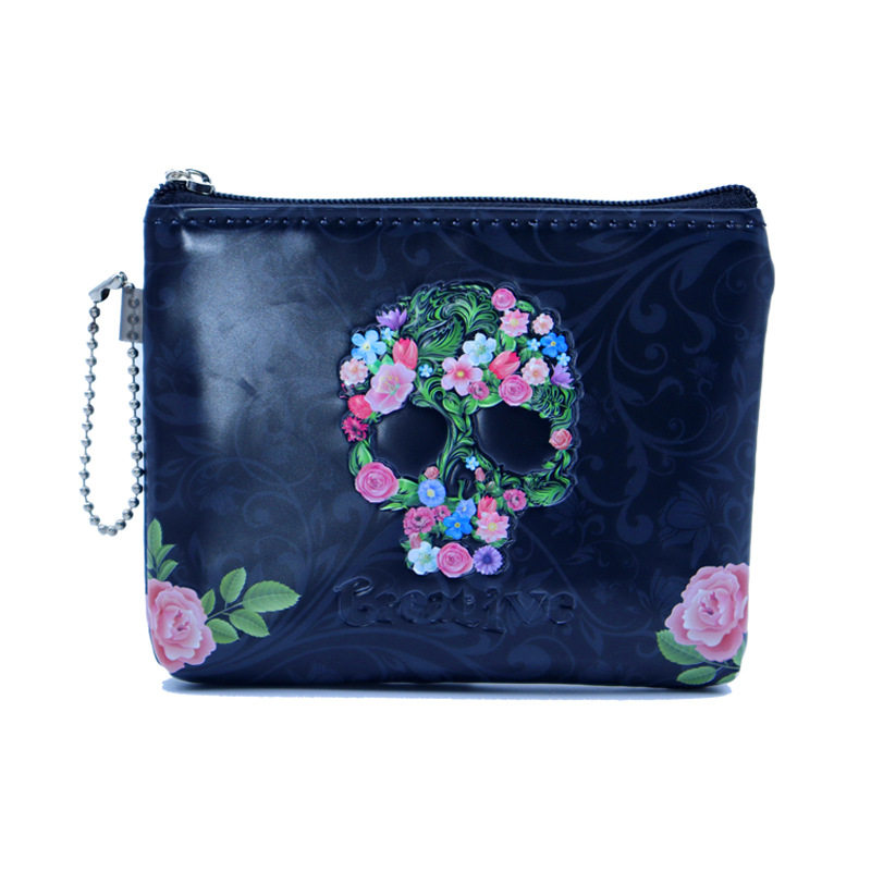 Rose Skull Retro Wallet Mini Multifunctional Zipper Coin Purse ID Card Storage Bag Spot Wholesale